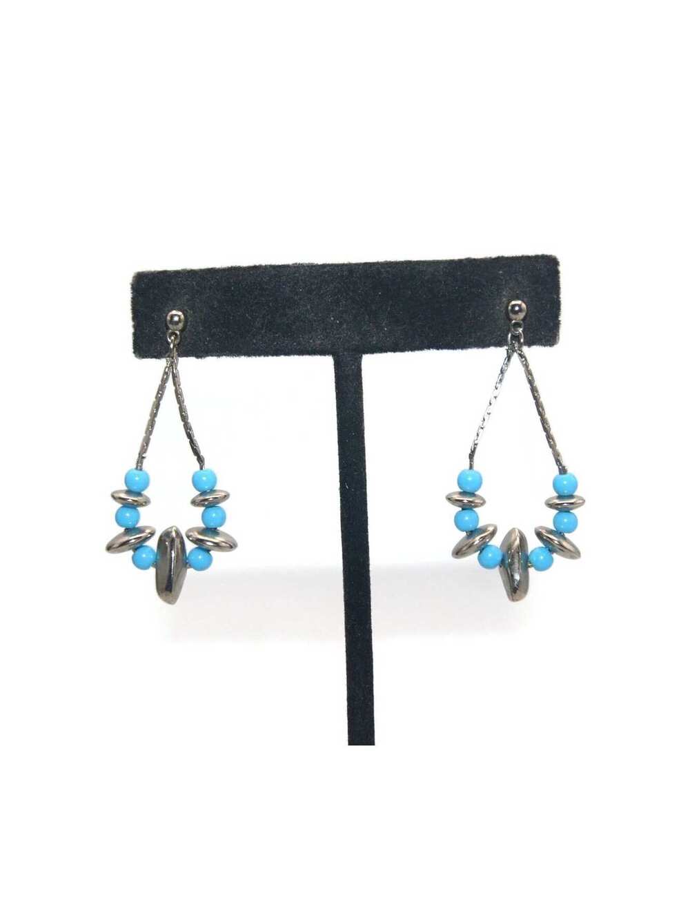 Vintage Silver Tone and Turquoise Dangle Earrings.